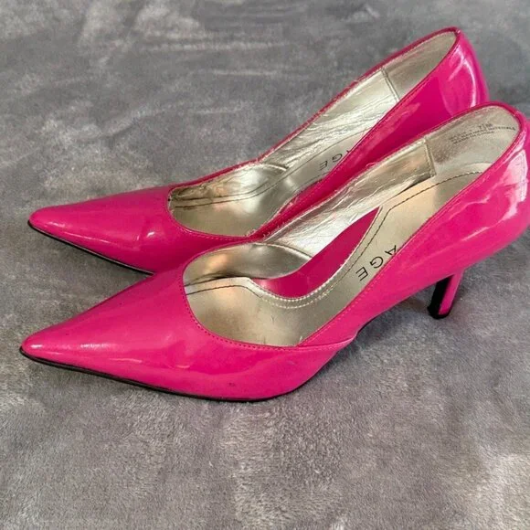Rampage Maria Hot Pink Patent Pointed Toe Kitten Heel Pumps - Picture 2 of 7